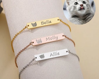 Custom Pet Photo,Rectangle Bracelet,Tiny Cat Dog Name Pendant Bracelets,Custom Animal Rectangle,Stainless Steel Jewelry,Pet Supplies