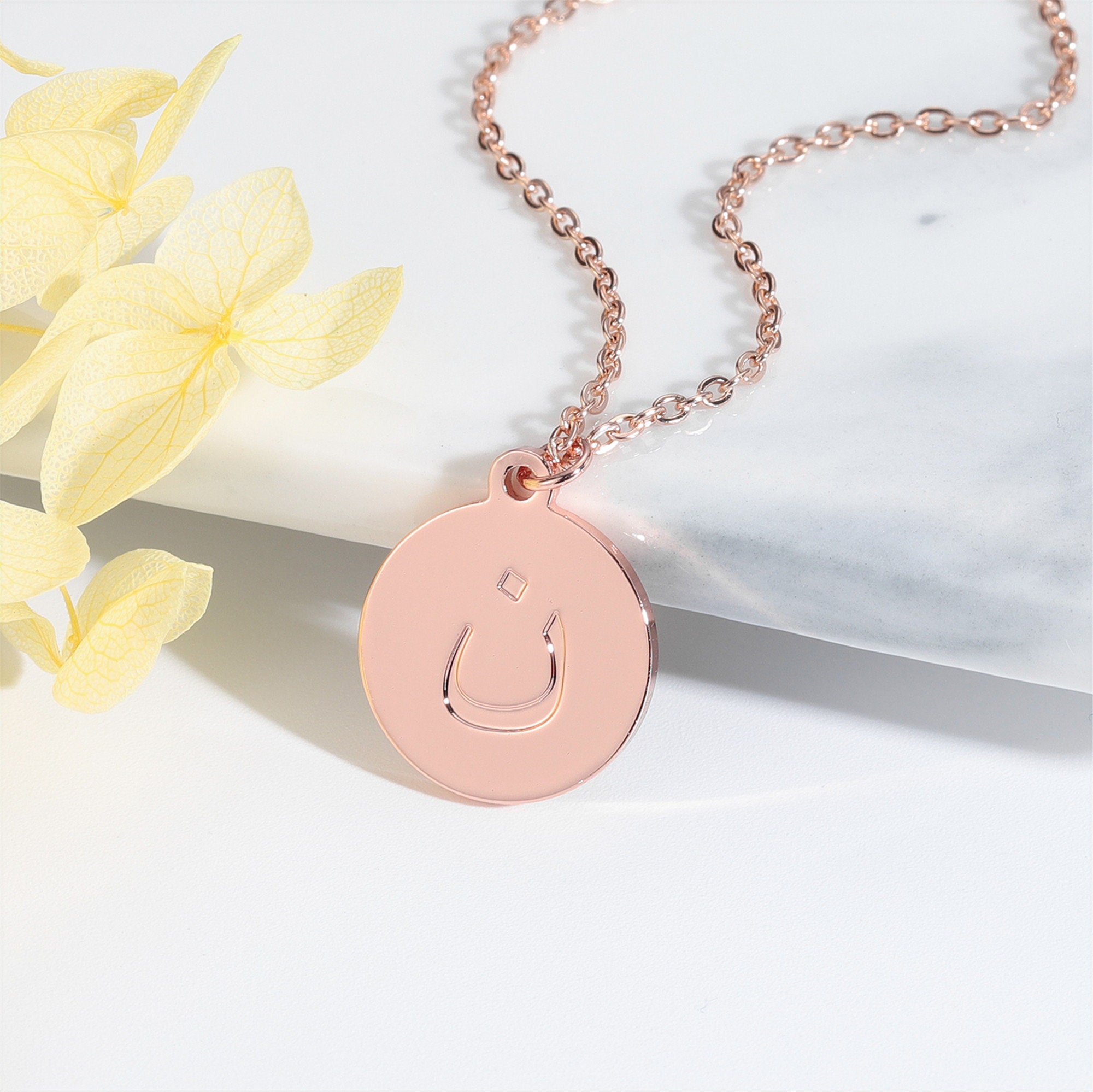 Special Order- Bespoke Arabic Letter ح Necklace in White-Gold and Diamonds main image 0