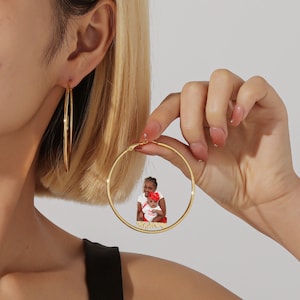 Big Hoop Earrings,Nameplate Hoop Earring,Custom Picture Earrings ,Personalized Gifts For Her