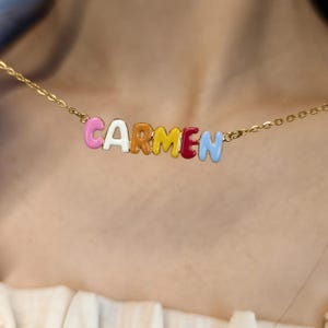 Collar con nombre de burbuja de esmalte personalizado para mujer, joyería con nombre de letras de burbuja de colores personalizadas, collar con letras de esmalte de colores, regalo para ella,