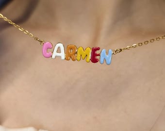 Collar con nombre de burbuja de esmalte personalizado para mujer, joyería con nombre de letras de burbuja de colores personalizadas, collar con letras de esmalte de colores, regalo para ella,