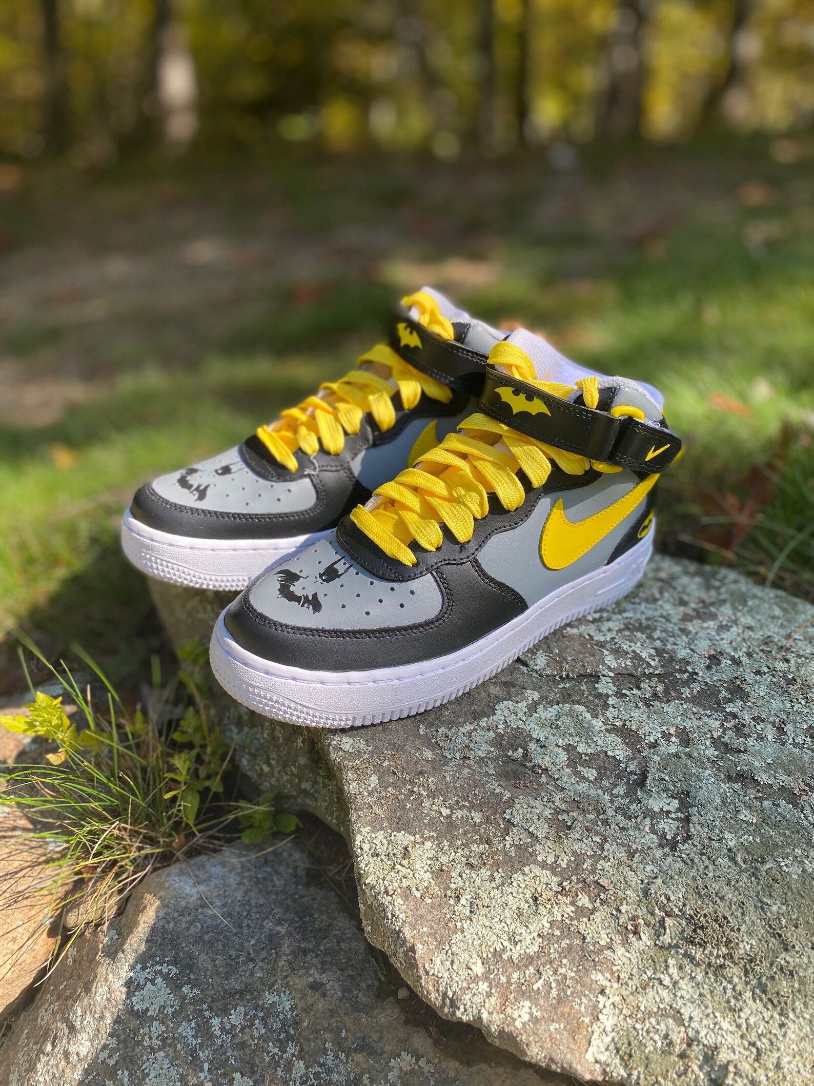 Custom hand painted Nike AF1s mid Batman customs | Etsy