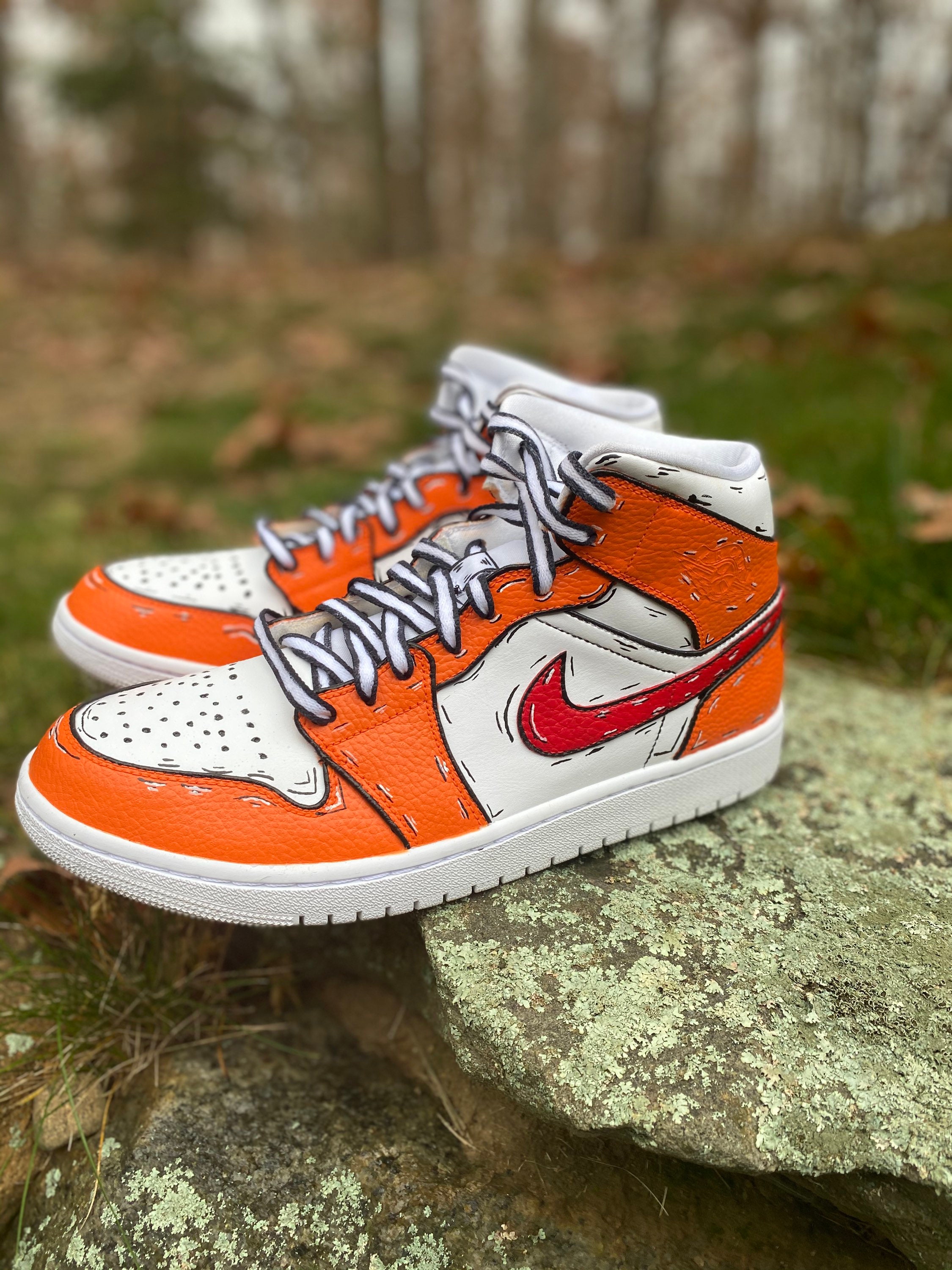 Custom Painted Jordan 1 Mid Cartoon Bucs Custom Etsy