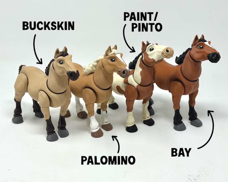 Articulated Horse Toy | 3D Printed Animal Figure | Palomino, Dapple Grey, black, white, paint, appaloosa image 3