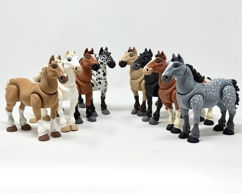 Articulated Horse Toy | 3D Printed Animal Figure | Palomino, Dapple Grey, black, white, paint, appaloosa image 1