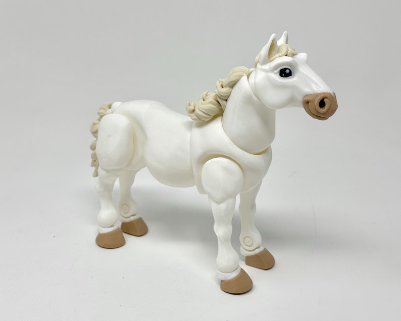Articulated Horse Toy | 3D Printed Animal Figure | Palomino, Dapple Grey, black, white, paint, appaloosa White