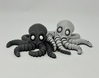3D Printed Flexi Octopus Fidget Toy: Spooky Sensory Desk Decor in Gray Scale