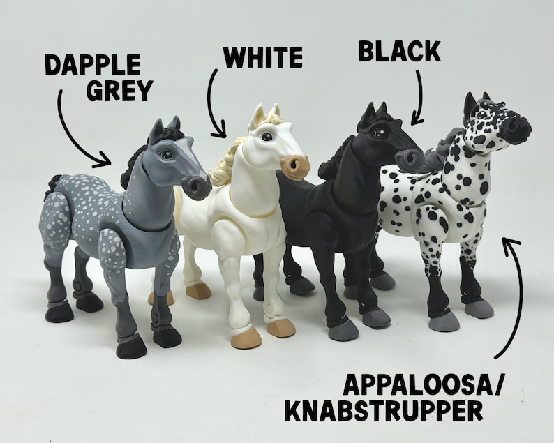 Articulated Horse Toy | 3D Printed Animal Figure | Palomino, Dapple Grey, black, white, paint, appaloosa image 2