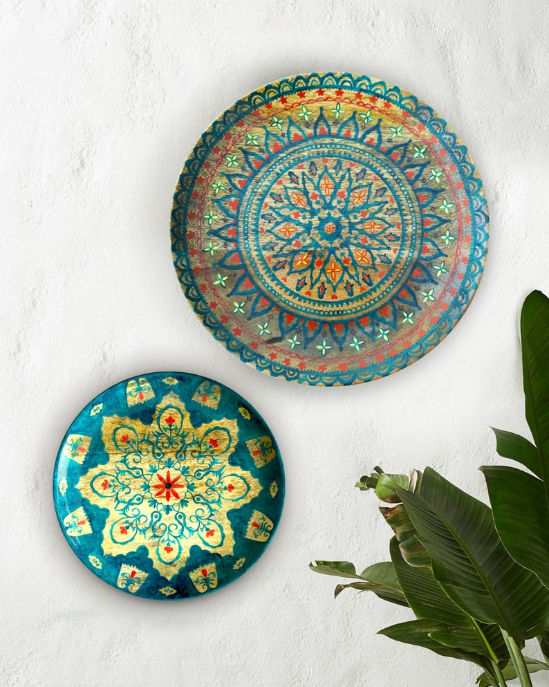 Turquoise mandala decorative wall plates for wall display 7.5 Etsy