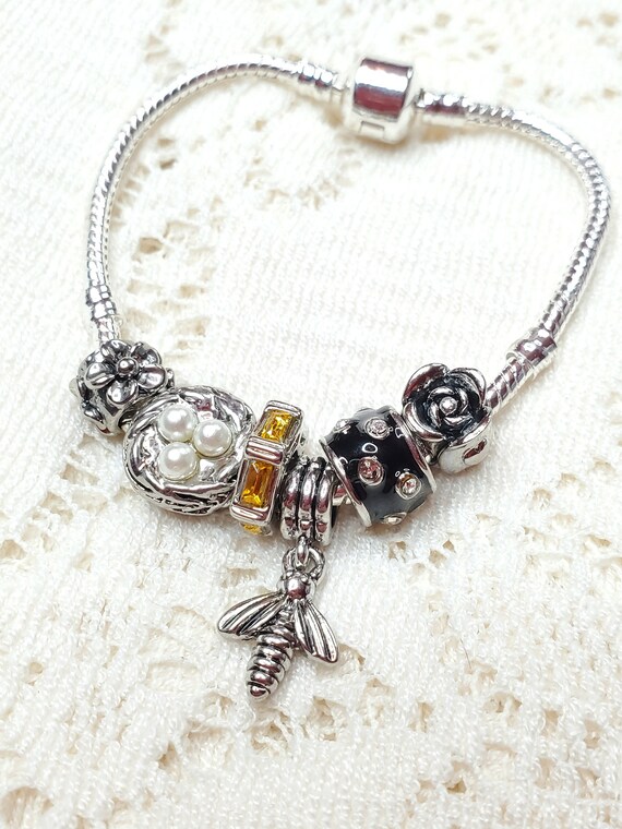 Nature Bee Pugster Charm Bracelet Silver Charm Bracelet Girls Bracelet Teen Jewelry Womens Jewelry Etsy