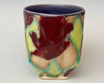 Handbuilt Cup with Red Poppy Pattern