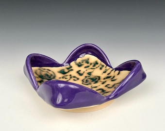 SALE ITEM! Purple Bowl with Dark Green Decoration