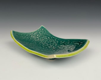 SALE ITEM! Small Green Trinket Dish with Floral Texture