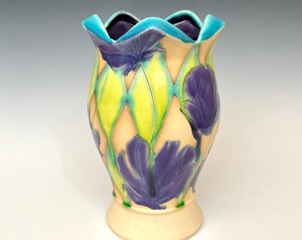 Large Vase with Purple Poppy Pattern