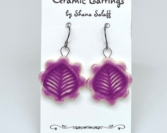 Porcelain Dangle Earrings with leaf and dove patterns