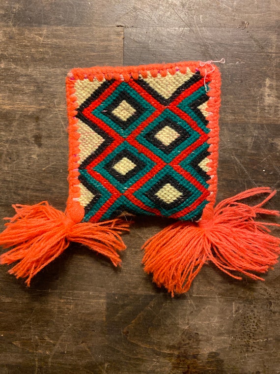 Hand woven Huichol medicine bag with tassels - image 1