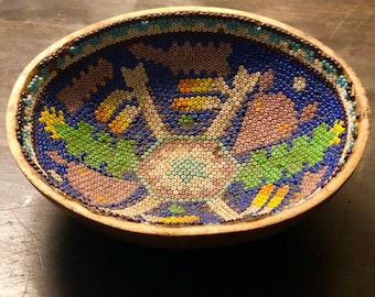 Huichol Hand beaded ceremony bowl