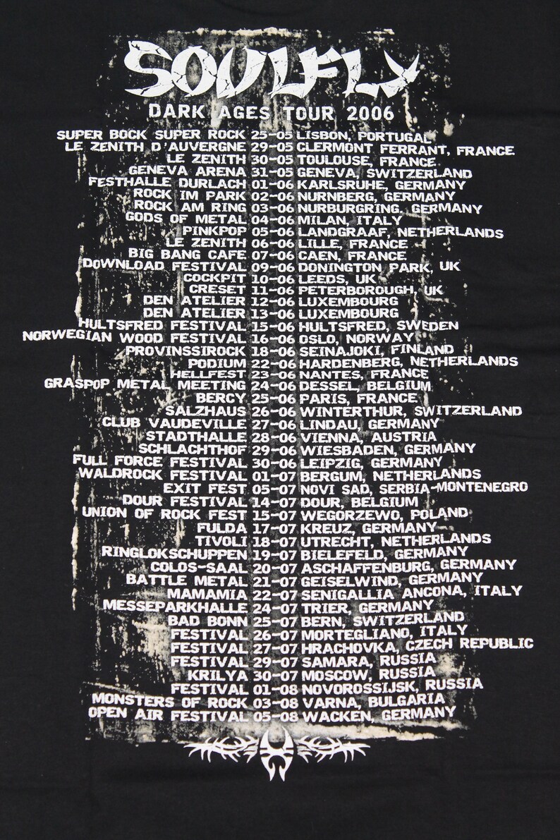 Soulfly tour shirt Dark Ages tour Groove metal band shirt Thrash metal Nu metal Men/'s size M