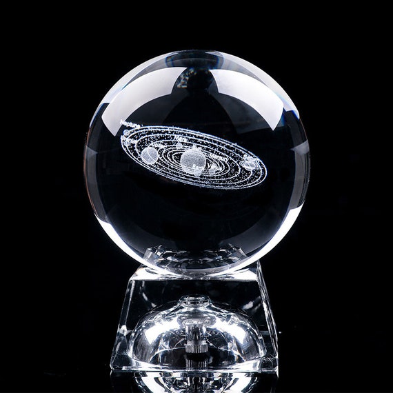 Solar System Crystal Ball Engraved Planets 3d Design Modern Office Decor Astronomy Gift Girlfriend Gift For Her Boyfriend Gift For Him