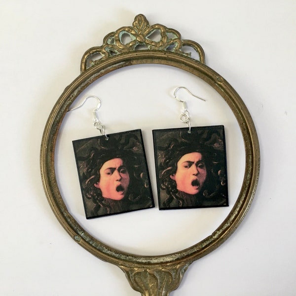 Medusa art, Caravaggio, artsy earrings, Halloween gift