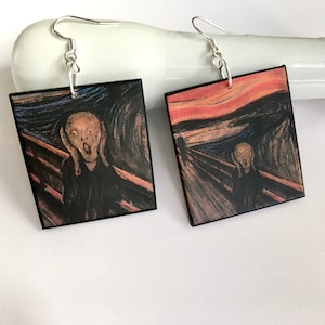 Edvard Munch &#39;The Scream&#39; Wood Earrings: Sterling Silver Hooks