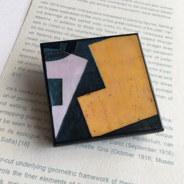 Wooden art, abstract brooch, Geometric ,big square brooch, Cubism, Art jewellery