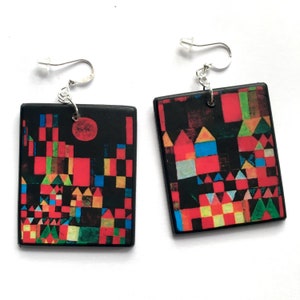 Paul Klee, geometric art earrings, Artsy gift for her