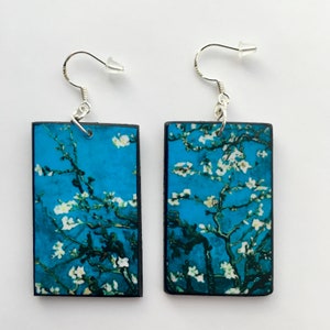 Vincent Van Gogh, pendientes de arte floral, madera sostenible, regalo de pendientes alternativos