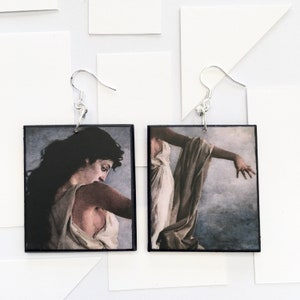 Sappho earrings, wooden gift for her, Greek mythology, artsy jewellery.