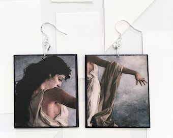 Miguel Carbonell Sappho painting earrings, 925 sterling silver and wood