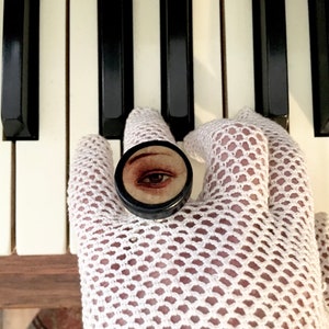 Lover’s eye, wooden ring, Botticelli ,art image ring, Eccentric gift