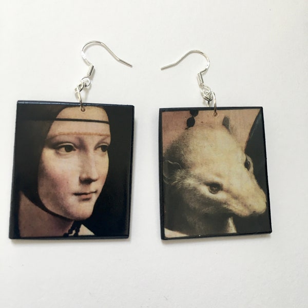 Boucles d'oreilles La Dame à l'hermine, bijoux de détail d'art de Léonard de Vinci