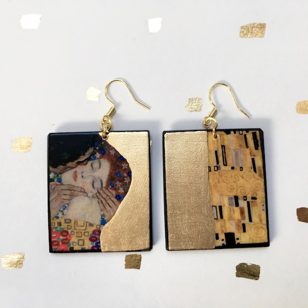 Gustav Klimt, Boucles d'oreilles Art du baiser. Cadeau bijoux romantique