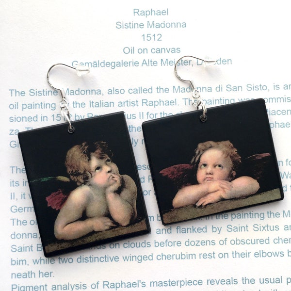 Raphael angels, aesthetic jewellery, asymmetric earrings, sustainable gift