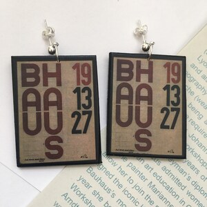 Bauhaus typography earrings, handmade from sustainable wood