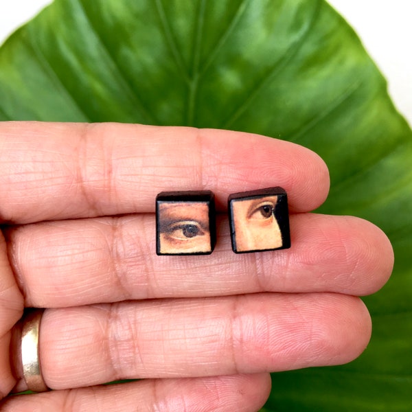 Renaissance art, Leonardo da Vinci, mismatched stud earrings. Aesthetic gift.