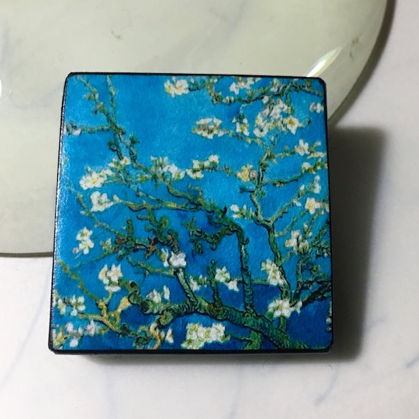 Turquoise Art Brooch, Van Gogh Jewellery,Art Gift