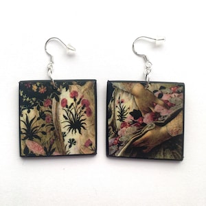 Botticelli art. Aesthetic, wood and sterling silver art earrings. Christmas mom gift.