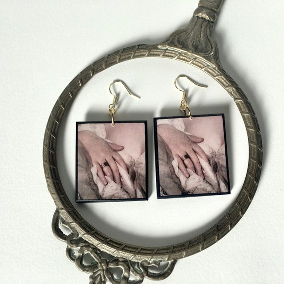 Sensual Valentine gift, wooden earrings. Rococo art.