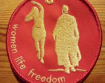 Patch "women life freedom" round, red and beige