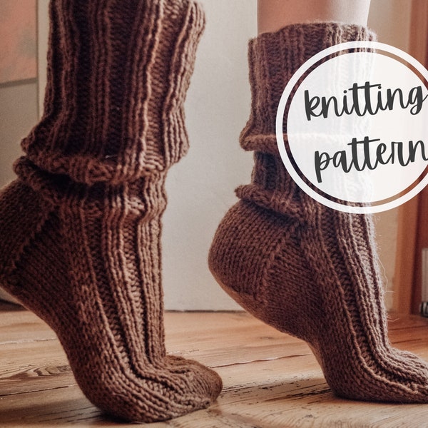 Comfy Cabin Socks | Knitting Pattern | Instant Digital Download | Worsted Weight Yarn | First Time Sock Knitter | Adult Sizes | Woman | Man
