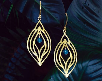 Orecchini Vulva in argento Sterling 925, placcato oro 18K | pietra preziosa