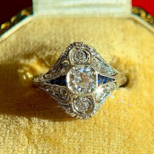 Antique Art Deco Platinum Diamond Engagement Ring - Etsy