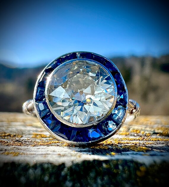 Art Deco 1.25ct. J VVS Diamond and Sapphire Ring Etsy Australia