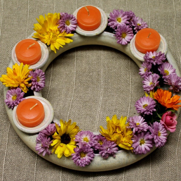 Couronne de l'Avent Blumenring avec bougeoirs, blanc - idée cadeau