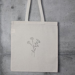 Fairtrade Bio Jutebeutel Baumwolltasche Blumen lineart floral