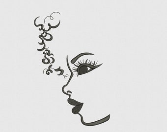 Abstract Cute Girl Portrait, Woman Face, Afro Style, Black Beauty, Machine Embroidery Design, 3 sizes