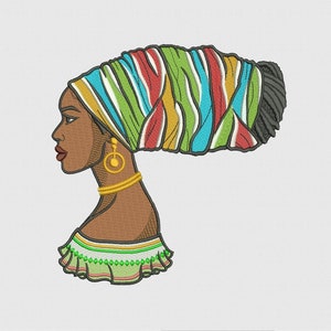 Gesicht eines Mädchens in einem langen Tutban im Profil, Frauen Gesicht, Afro Style, Black Beauty, Machine Embroidery Design, 4 Größen