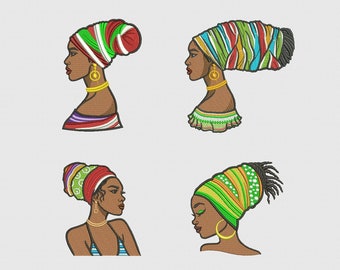 Sale! -20%, Black Woman In Turban, Woman Portrait, Woman Face, Afro Style, Black Beauty, 4 options, Machine Embroidery Design, 4 sizes