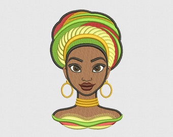 Woman Ethno Portrait 3, Woman Face, Afro Style, Black Beauty, Machine Embroidery Design, 4 sizes
